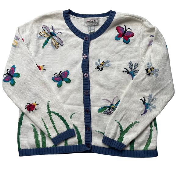Vintage Talbots Petites Butterfly Insects Knit Cardigan Sweater Sz Small Women's - Picture 1 of 6